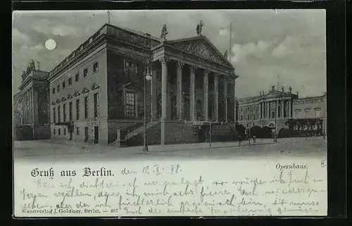 Mondschein-AK Berlin, Vorderansicht des Opernhaus