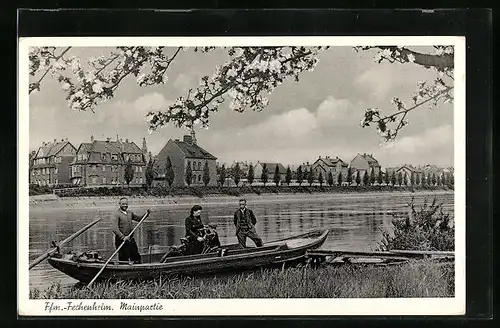 AK Frankfurt-Fechenheim, Ruderboot am Mainufer