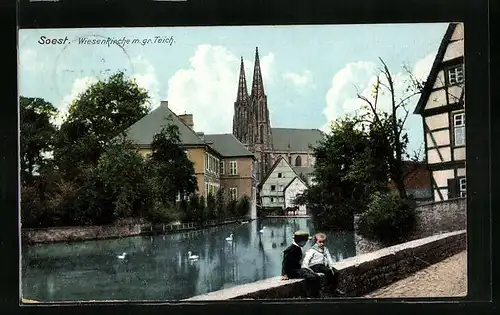 AK Soest, Wiesenkirche m. gr. Teich