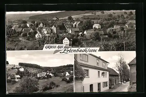 AK Erlenbach im Odw., Generalansicht, vor dem Gasthaus Zum Grünen Baum