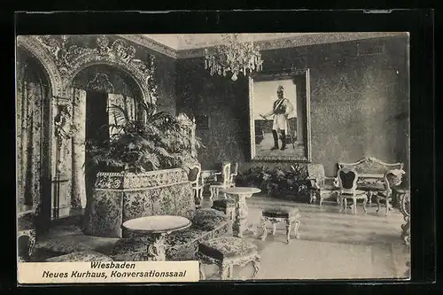 AK Wiesbaden, Neues Kurhaus, im Konversationssaal