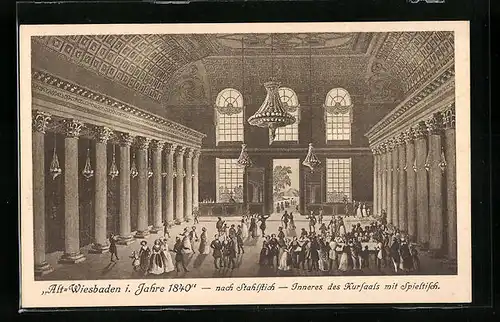 AK Wiesbaden, Inneres des Kursaals mit Spielstich