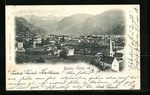 Künstler-AK Bozen - Gries, Generalansicht der Stadt