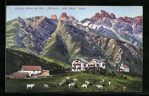 AK Rifugio Monte da Sus, Dolomiti, Kühe auf der Weide vor dem Hotel