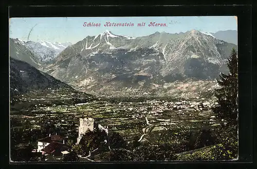 AK Meran, Stadtansicht vom Schloss Katzenstein aus