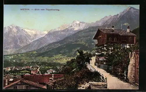 AK Meran, Blick auf die Stadt vom Tappeinerweg aus