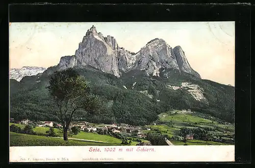 AK Seis, Ortspanorama mit Schlern