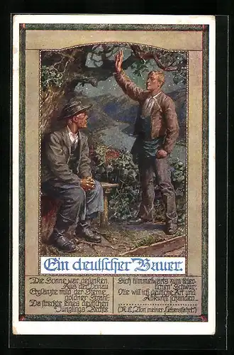 AK Deutscher Schulverein Nr. 790: Ein Deutscher Bauer, Männer blicken ins Tal auf den Fluss