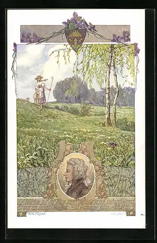 AK Deutscher Schulverein Nr. 848: Ein Veilchen auf der Wiese, Schafhirtin auf der Wiese