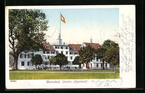 AK Weissbad, Kurhaus mit Flagge