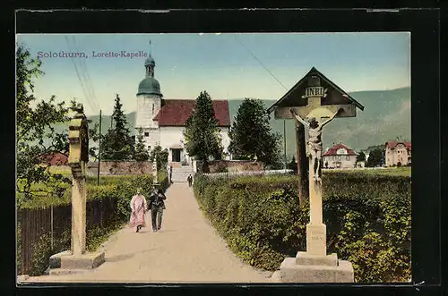 AK Solothurn, Gläubige vor der Loretto-Kapelle