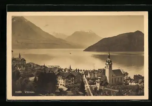 AK Vitznau, Totale mit Gebirgswand und See