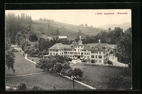 AK Weissbad, Hotel Kurhaus aus der Vogelschau