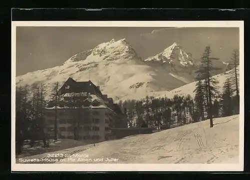 AK St. Moritz, Suvretta-Haus mit Piz Alban und Julier im Winter