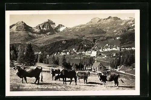 AK St. Moritz, Gutswirtschaft Meierei mit Blick auf die Ortschaft