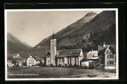 AK Andermatt, Teilansicht mit Kirche
