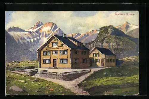 AK Ebenalp, Gasthaus und Gebirgswand