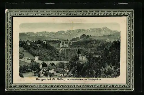 AK Bruggen, Blick auf Sitterviadukte mit Säntisgebirge