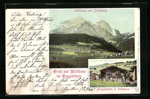 AK Wildhaus, Zwinglihütte und Gesamtansicht mit Schafberg