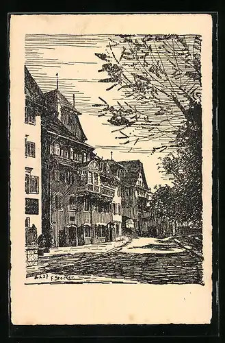 Künstler-AK Zug, Partie beim Kaibenturm