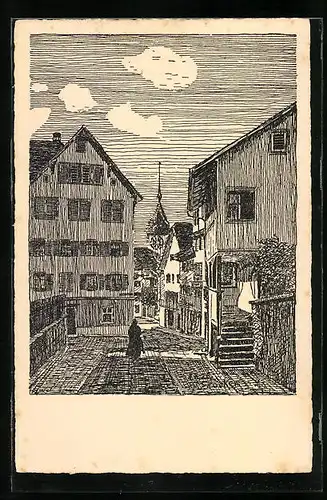 Künstler-AK Zug, Blick in die Kirchgasse