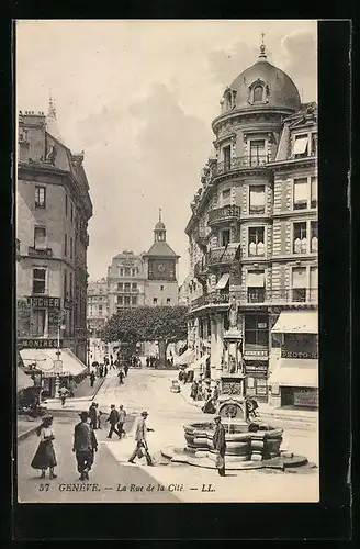 AK Genève, La Rue de la Cité, Strassenpartie