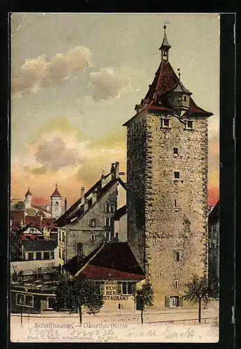 AK Schaffhausen, Obertorturm mit Wein-Bier Restaurant