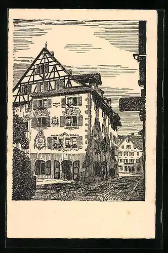 Künstler-AK Zug, Die obere Münz mit Gasthaus