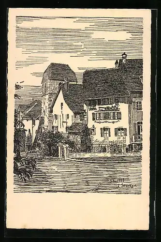 Künstler-AK Zug, Partie beim Kanonenhaus