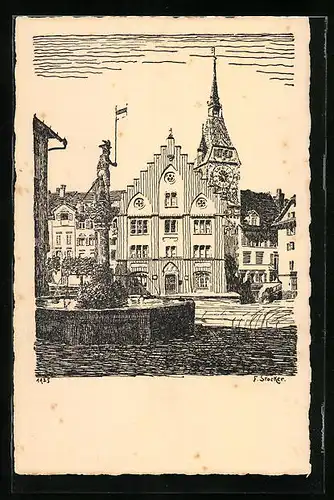 Künstler-AK Zug, Zytturm und Stadtkanzlei