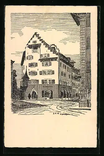 Künstler-AK Zug, Das Grosshaus