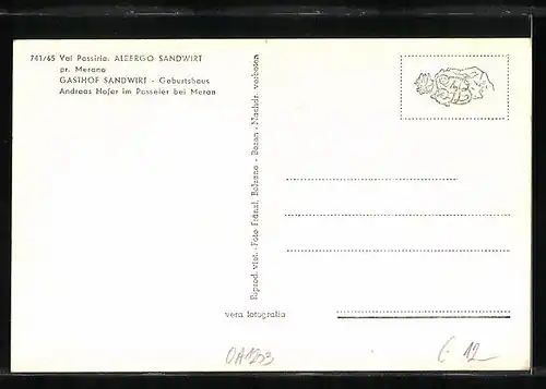 AK Merano, Val Passiria, Alergo Sanwirt, Geburtshaus Andreas Hofer