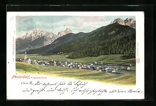 AK Niederdorf, Totale mit Gebirgswand