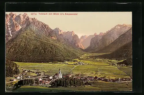 AK Toblach, Panorama mit Gebirgswand