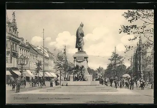 AK Düsseldorf, Alleestrasse mit Moltkedenkmal