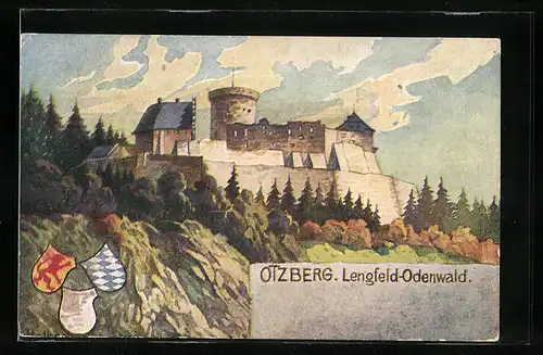 Künstler-AK Lengfeld i. O., Schloss auf dem Otzberg