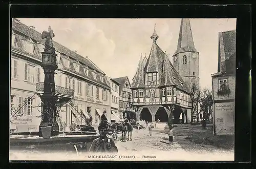 AK Michelstadt / Hessen, Rathaus ind Gasthaus zum Löwen