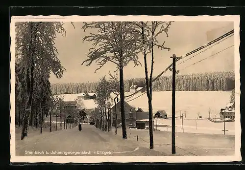 AK Steinbach / Erzgeb., Ortspartie im Winter