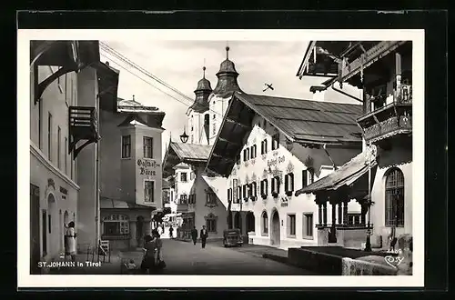 AK St. Johann i. T., Strassenansicht mit Gasthof zum Bären & Gasthof Post