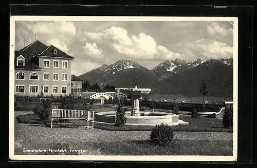 AK Hochzirl, Sanatorium mit Terrasse und Brunnen