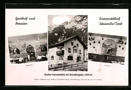 AK Scharnitz, Gasthof-Pension Karwendelhof, Aussen- und Innenansichten