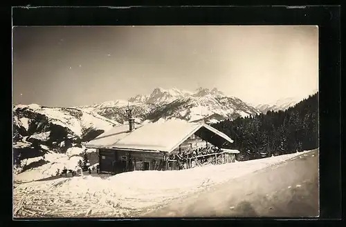 AK St. Johann in Tirol, Angereralm mit Loferer Steinbergen im Winter