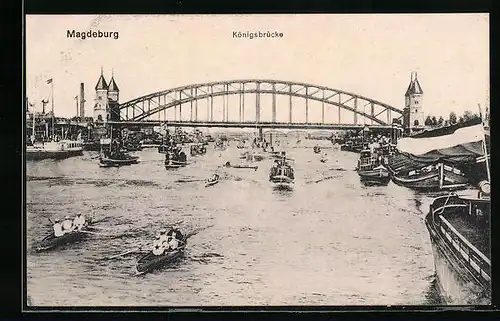AK Magdeburg, Königsbrücke mit Booten