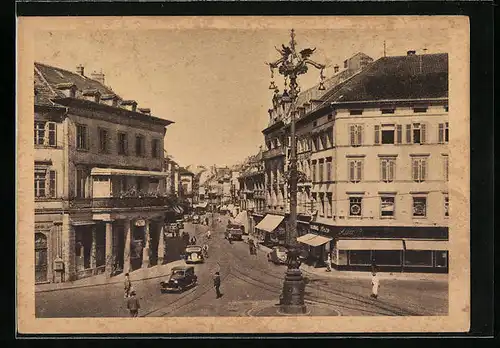 AK Mülhausen, Hermann-Göring-Platz mit Geschäften