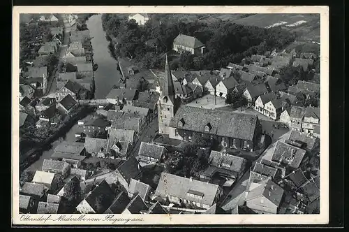 AK Otterndorf-Niederelbe, Teilansicht mit Kirche, Fliegeraufnahme
