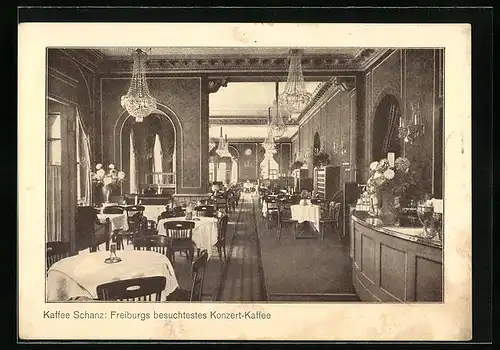 AK Freiburg i. Br., Cafe Schanz zum Museum, Innenansicht