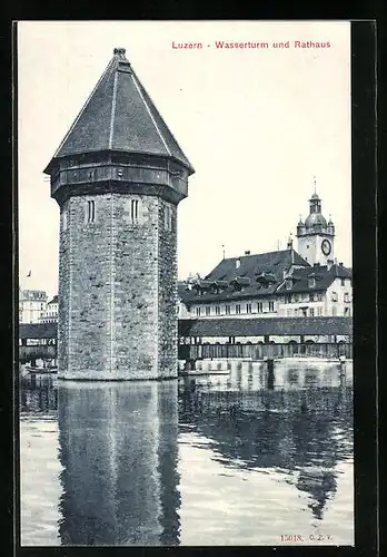 AK Luzern, Wasserturm und Rathaus
