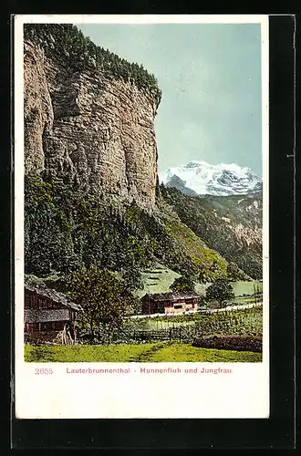 AK Lauterbrunnen, Partie mit Hunnenfluh und Jungfrau