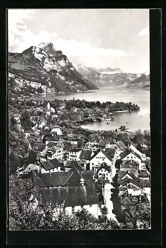 AK Weesen, Gesamtansicht mit Leistkamm und Churfirsten