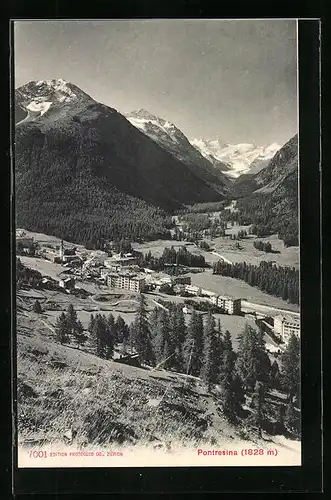 AK Pontresina, Totale vom Berg aus gesehen